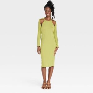 Women's Long Sleeve Cut Out Bodycon Dress - Green